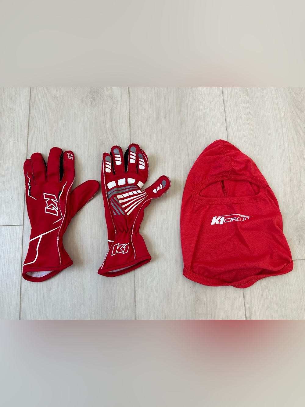 NEW K-1 red racing sim racing race driving driver gloves plus face mask sz large